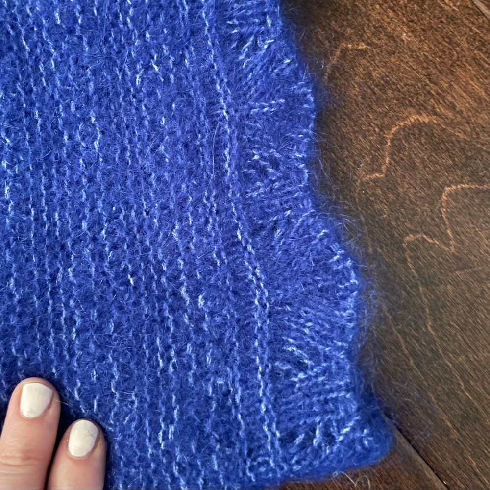 SEZANE Lilou Scalloped Mohair Jumper Cardigan Sweater in Royal Blue | Fits M | - Picture 5 of 8